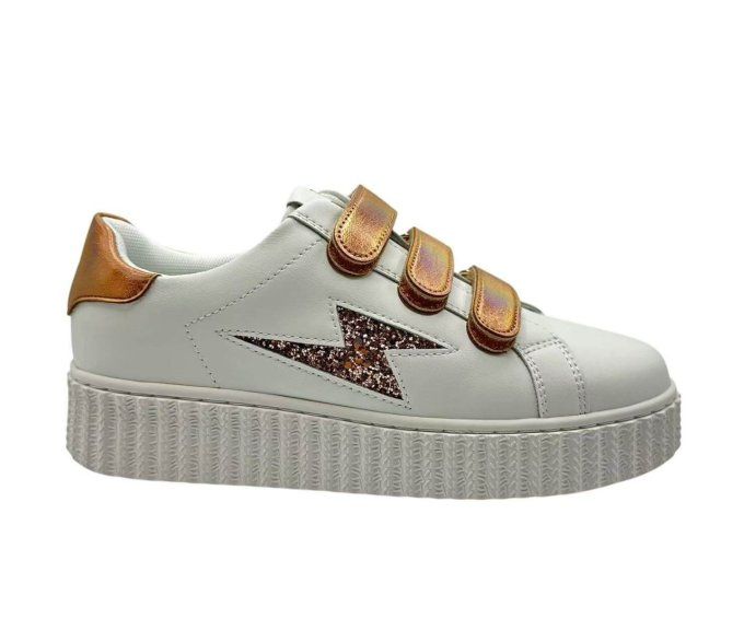 Baskets éclair Bonnie pink gold à scratchs