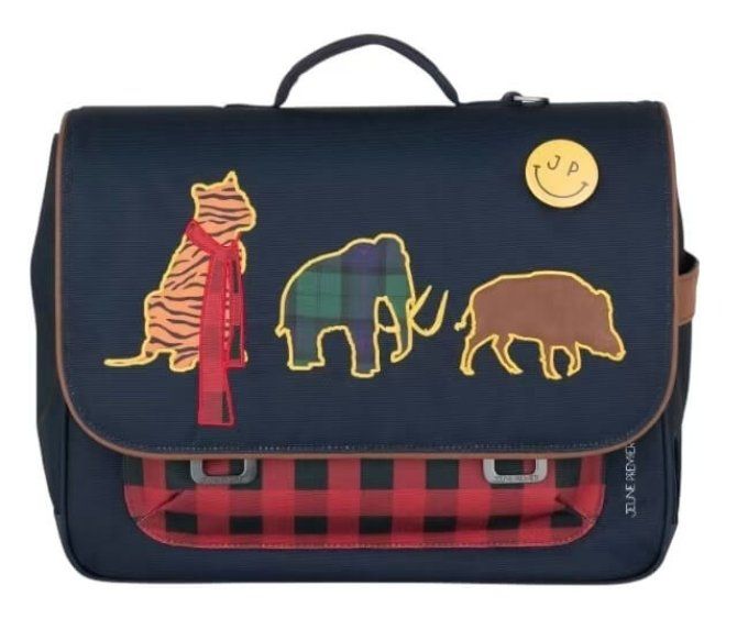 Cartable – It Bag Midi Tartans 38cm – Bleu marine & motifs animaux-Cleaner 100ml offert
