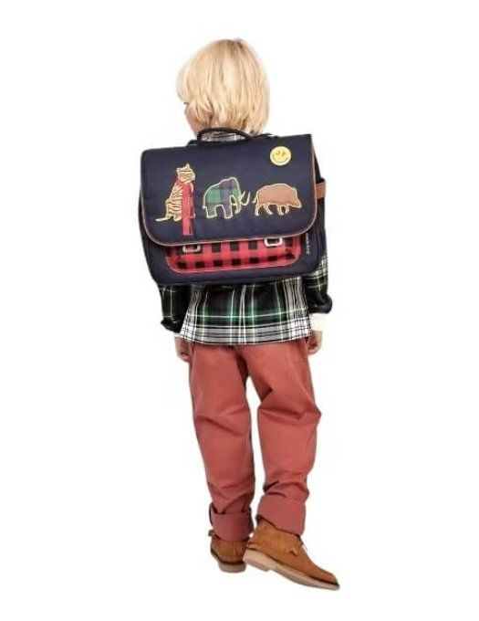 Cartable – It Bag Midi Tartans 38cm – Bleu marine & motifs animaux-Cleaner 100ml offert