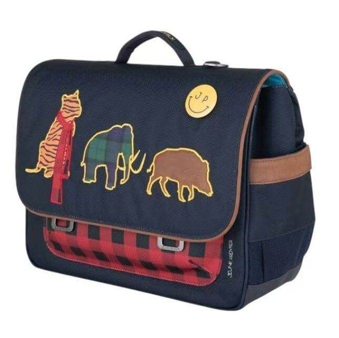 Cartable – It Bag Midi Tartans 38cm – Bleu marine & motifs animaux-Cleaner 100ml offert