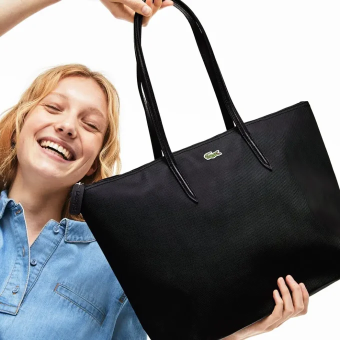 LACOSTE Sac cabas zippé L.12.12 Noir