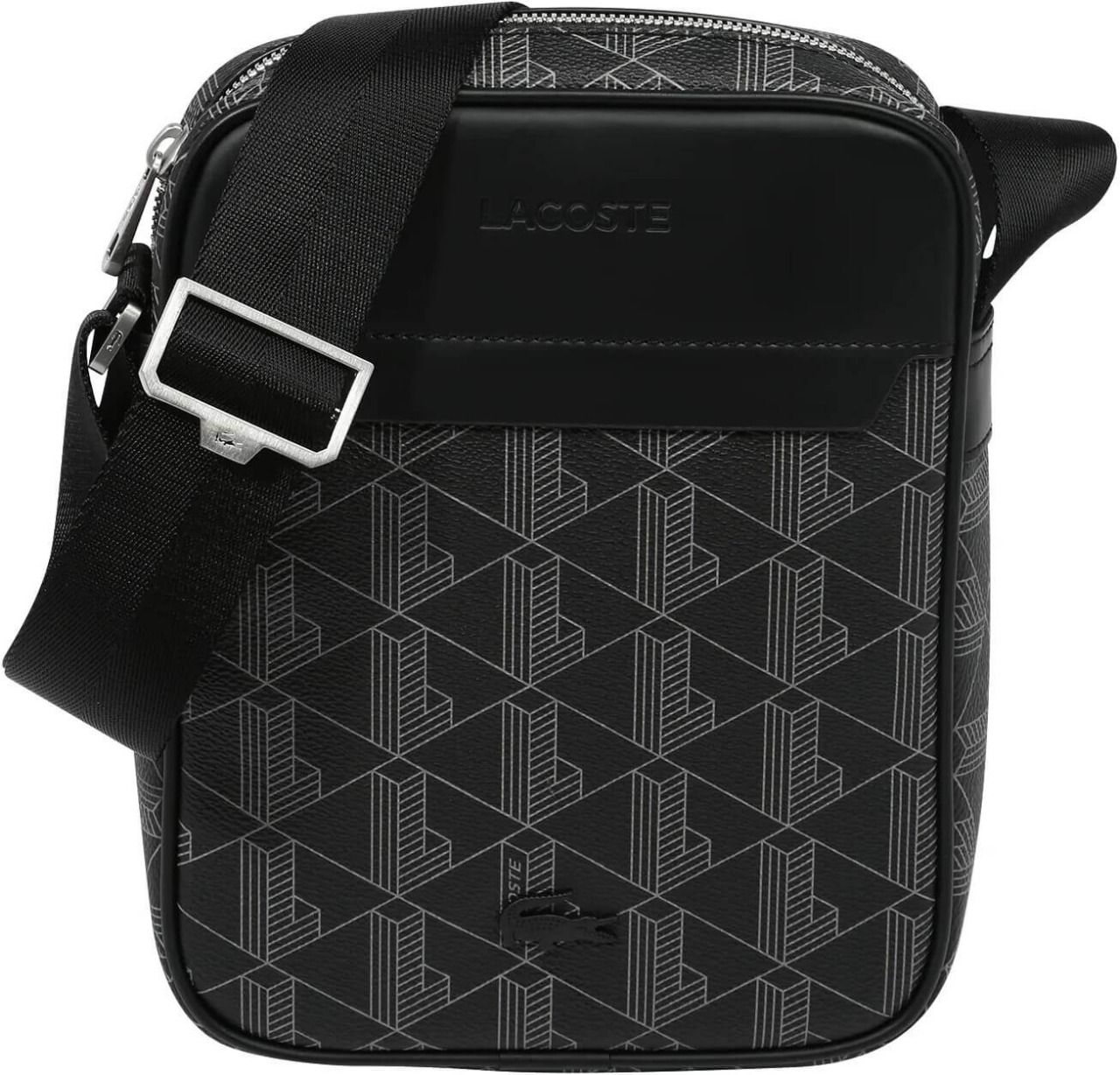 Sacoche verticale LACOSTE The Blend en toile monogramme noire