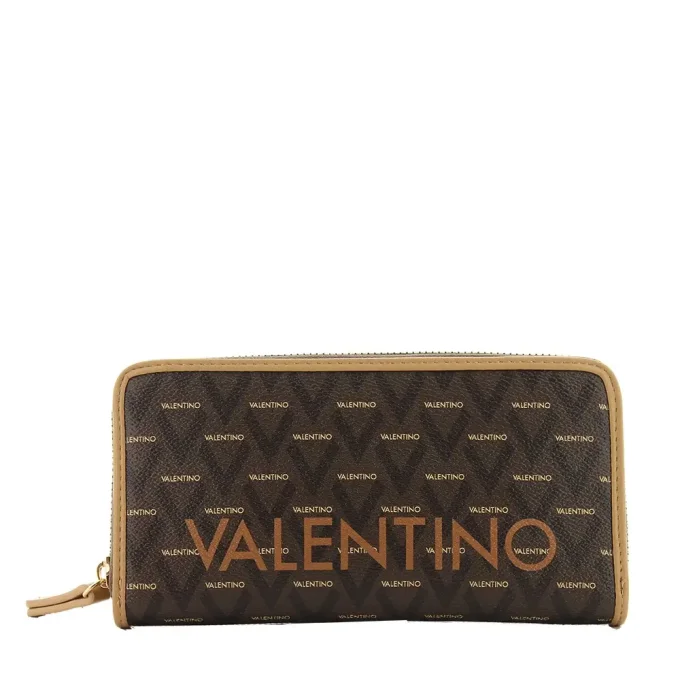 Valentino Grand portefeuille zippé Liuto imprimé logo Marron